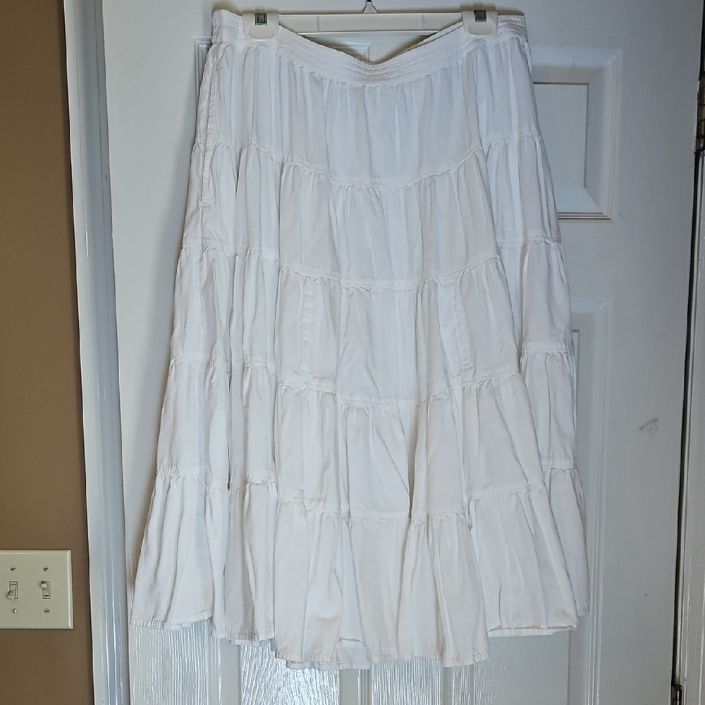 Free People In Full Swing White Tiered Midi Skirt